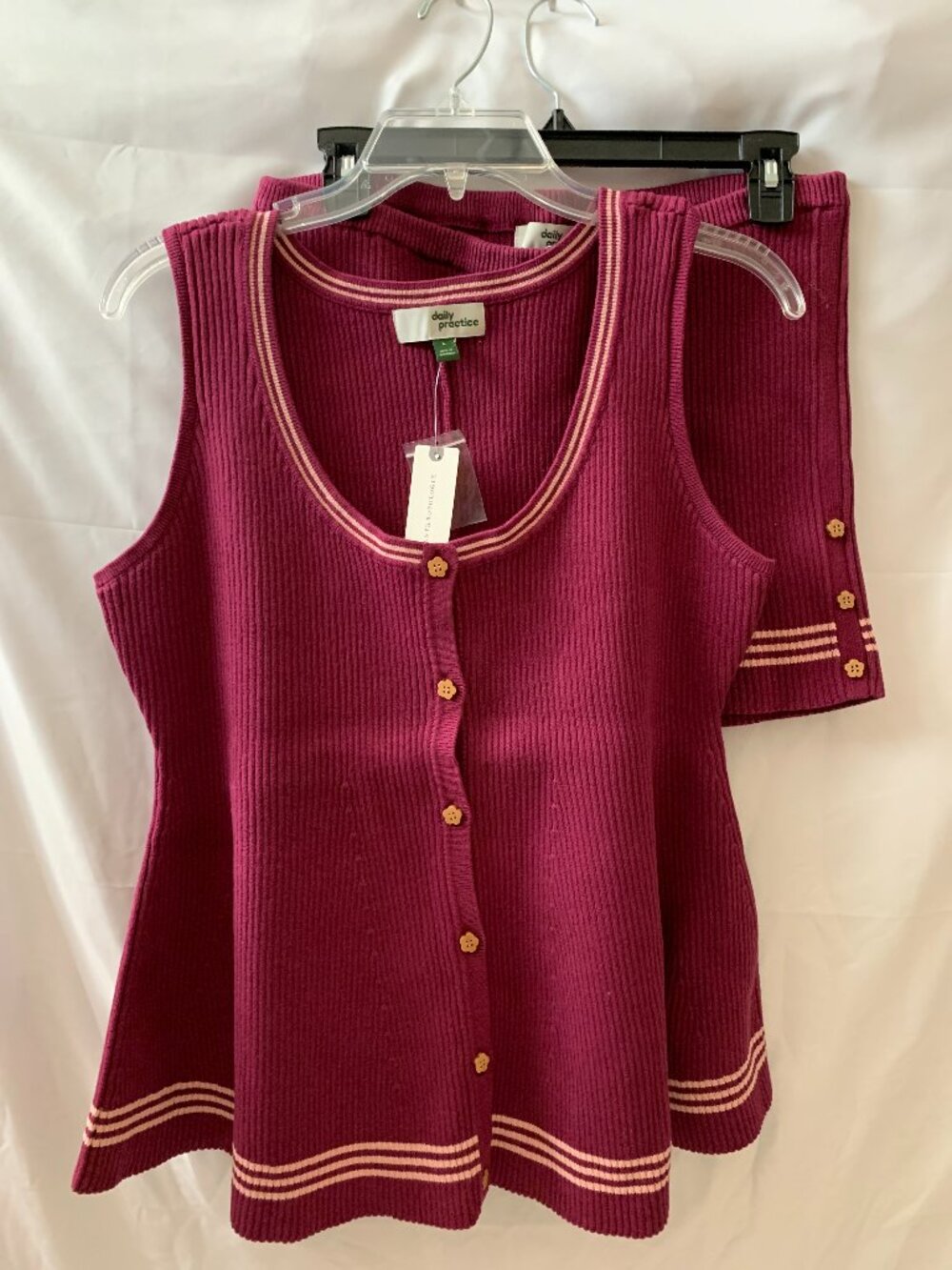 DAILY PRACTICE by ANTHROPOLOGIE Ribbed Knit Swing Top & Shorts Set Sz LARGE